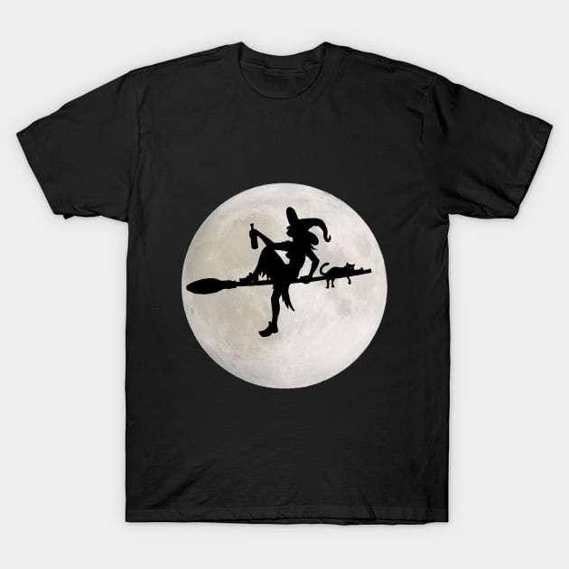 Witch on a broomstick T-Shirt by Bearserk